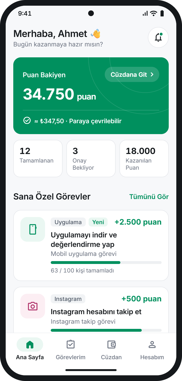 iyiPara uygulaması ana sayfa ekranı