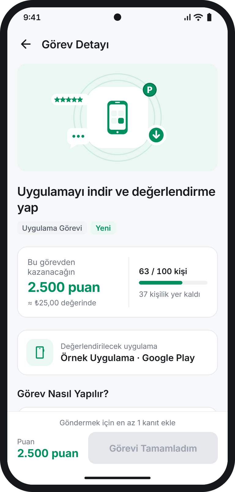iyiPara uygulaması görev detayı ekranı