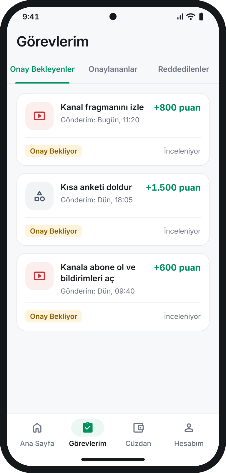 iyiPara uygulaması görevlerim ekranı